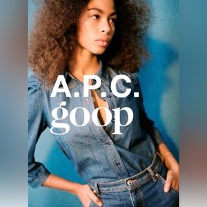 A.P. C. French (Parisian) Denim Top with Ruffle Collar Size M